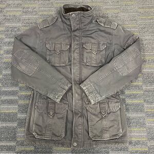 LL Bean Sherpa Lined Cargo Field Jacket Mens Small Gray Military Pockets OJPC6